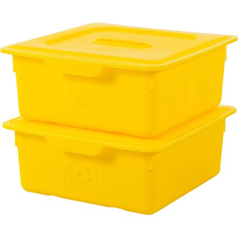 Iris Ohyama, Scatola portaoggetti in plastica per bambini, Lotto di 2, 10 L, Senza BPA -KDL-330 - Giallo, Impilabile, Clip di chiusura- L33 x P31,5 x A13,5 cm (1/4)