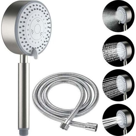 Pommeau de Douche, Acier Inoxydable Anti Calcaire Economiseur D'eau Haute Pression Douchette, Tuyau 1.5M, Flexible de douche Installation et Nettoyage Faciles, Aalle de Bain/WC (1/4)