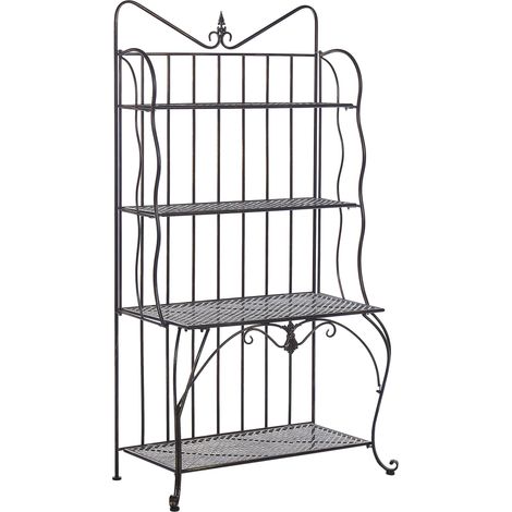 Estantería para plantas jardín negro metal interior exterior retro 4 baldas independiente almacenamiento para jardín Pavona (1/5)