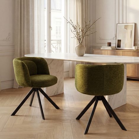 Wahson Set di 2 Sedie Girevoli Gambe in Metallo a 360°da Pranzo con Schienale Curvo, per Cucina Ufficio Soggiorno, Verde