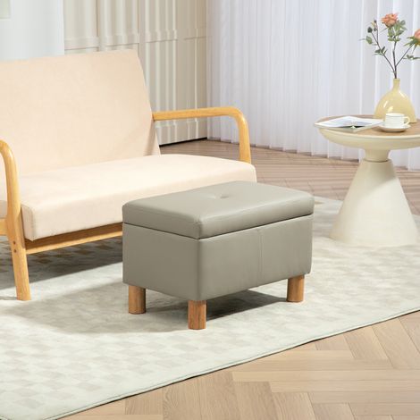 Cassettiera contenitore da camera da letto 33L con panca imbottita in PU e gambe in legno, 60x38x40 cm, grigio chiaro.