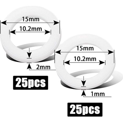 Lot de 50 rondelles de charnière de porte en plastique - 10,2 mm x 15 mm - Charnière plate en nylon pour porte de portail extérieur - 1 mm (25 pièces) et 2 mm (blanc) (1/5)