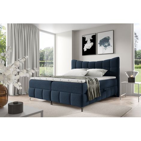 Boxspringbett Schlafzimmerbett CHARLES PREMIUM 120x200cm Stoff Freya Azurblau