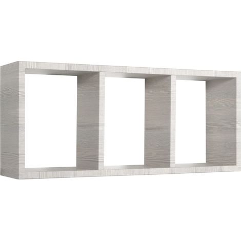 Tristano Étagère murale moderne en forme de cube rectangulaire 3 compartiments - Shabby Gris (1/4)