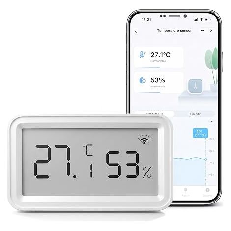 Thermomètre Connecté Wifi, Hygrometre Connecté avec Alarme Intelligente, Stockage Exportation de Données, Compatible avec Smart Life, Convient thermometre Chambre Bebe (1/5)