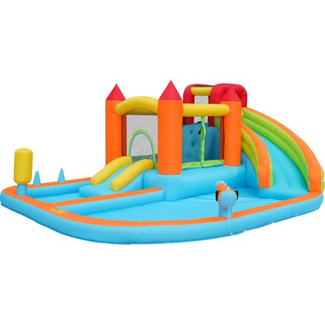 Castillo hinchable exterior multifuncional con tobogán, trampolín y 450W (1/5)