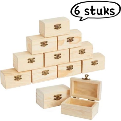 Coffret en pin 6 pièces - Emballage en bois massif - Boîte rectangulaire en bois peinte à la main - Modèle de boîte - Coffre au trésor en bois à peindre et - 6 pièces