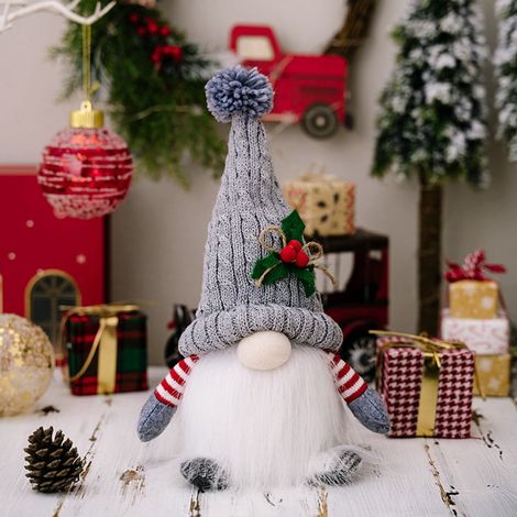 Gnome - Décoration Plush Noël - Lumineux avec LED - Hauteur 28 cm - Rouge et Gris - Pour Intérieur Table Cheminée Étagère - 1 Pièce (1/5)