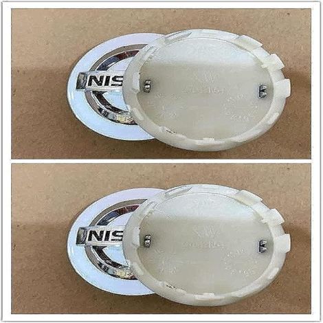 Irovami Lot de 4 enjoliveurs centraux de roue argentés de 54 mm pour BMW 350Z, 370Z, Altima, Maxima, Murano, Sentra et Versa. Enjoliveurs centraux de roue en métal argenté de rechange. (1/2)