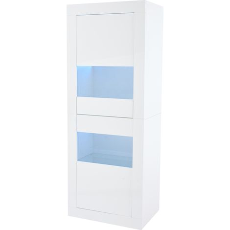 Vetrina bianca con illuminazione LED, 61 x 42 x 162 cm, 2 ante, 3 ripiani in vetro temperato (1/5)
