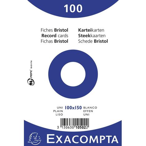 EXACOMPTA PAQUETE 100 FICHAS CARTULINA BRISTOL RETRACTIL LISO SIN TALADRO 100X150MM BLANCO