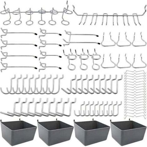 Porte-outils de Crochets pour Panneaux Perforés avec Bacs, Verrous à Chevilles, pour Organiser Divers Outils, 80 pièces (1/4)