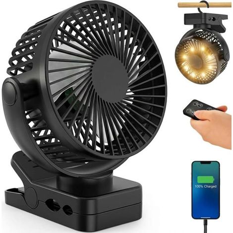 Ventilatore a clip da 15 cm (12000 mAh), con telecomando, ricarica USB, luce LED, 3 velocità, alimentato a batteria. (1/5)