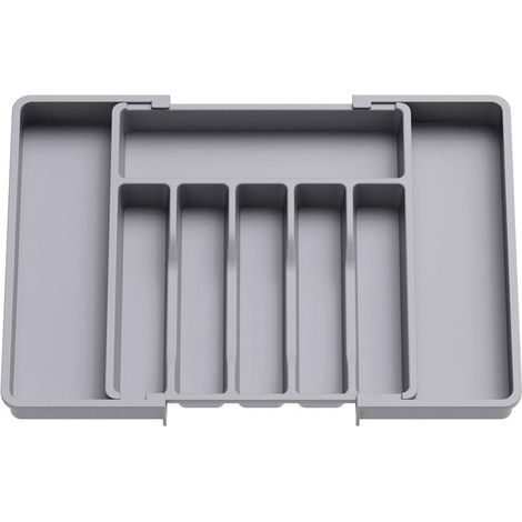 Range Couverts, Plateau d'Ustensiles Extensible pour Tiroir, Organisateur de Tiroir Réglable pour la Cuisine, Rangement Compact en Plastique pour contenir des Cuillères, Fourchettes, Gris (1/5)
