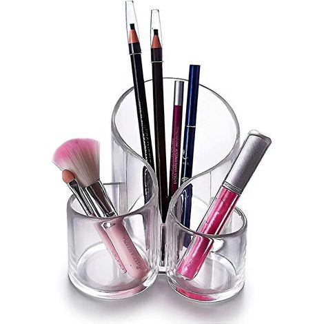 Boîte de rangement pour pinceaux de maquillage en acrylique transparent à 3 compartiments (1/5)