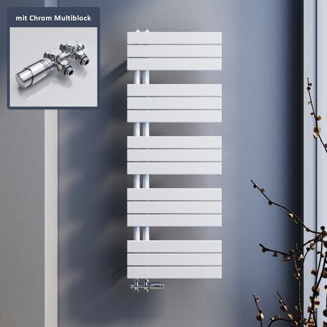 SONNI Sèche-serviettes SONNI Chauffage Radiateur de salle de bain Design Radiateur de salle de bain blanc 1314x500mm,avec multibloc chromé (1/5)