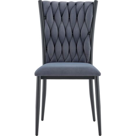 Chaise de salle à manger velours gris foncé dossier haut capitonné pieds métal stables assise rembourrée confortable (1/5)
