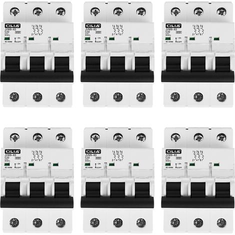 Lot de 6 Disjoncteur Magnétothermique Tripolaire CILIA (3P) 400V Triphasé Courbe C, 6kA Disjoncteur Modulaire 3 Modules pour Tableau Électrique et Rail DIN, 32A