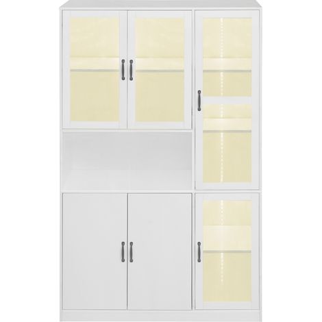 Weiße Vitrine/Bücherregal mit LED, Glastüren und verstellbaren Böden 120x40x200 cm MODENUIT (1/5)