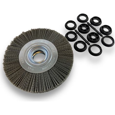 Brosse circulaire NYLON Abrasif Ø 175 mm Epaisseur 2 rangs Carbure de silicium Grain 80 Alésage 32 mm + réducteur bague 25/22/20/16/12 mm Touret meuleuse ponceuse Kibros 235177KR80 (1/5)