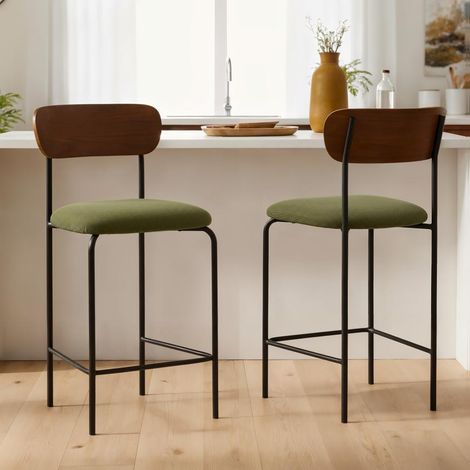 Set aus 2 skandinavischen Barhockern OLIVIA aus khakifarbenem Cord