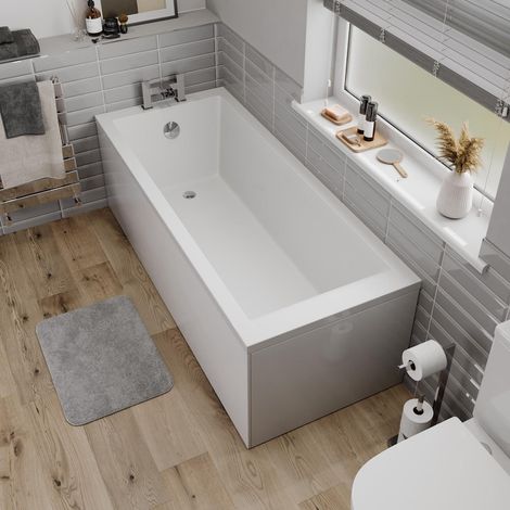 1600x700mm Single Ended Straight Bath with Acrylic White Front and End Panels