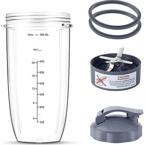 32-Unzen-Ersatzbecher für den Nutribullet-Becher mit tragbarem Deckel – Premium-Ersatz-Extraktionsklinge für den Nutribullet-Mixer und 2 Deckelringe, die mit Nutribullet-Zubehör kompatibel sind.