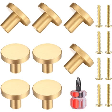 8 Pièces Boutons de Tiroir, Boutons de Meubles en Or, Boutons Armoire Ronds, Boutons de Tiroir en Laiton Doré, Poignees de Porte de Cuisine pour Décor, avec tournevis - 20 25 mm (1/5)