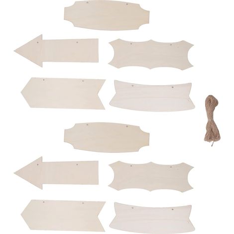 Flèches en Bois pour travaux manuels, 10 pièces de Panneau en Bois Non Fini avec Corde Vierge à Suspendre Plaque de Bois décorative tranches de Bois bannières pour Bricolage Maison Artisanat (1/5)