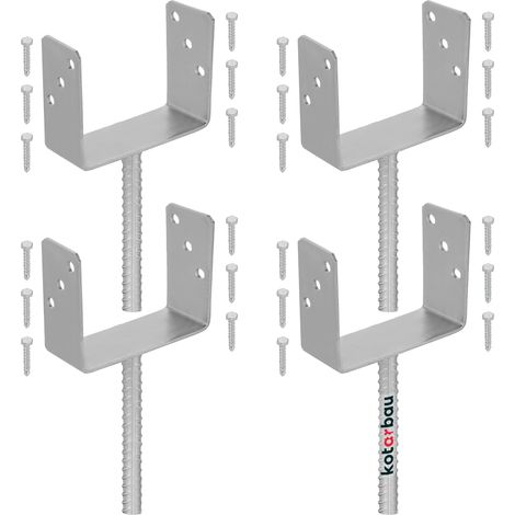 KOTARBAU® 4 pcs Support Poteau à Sceller - Acier Galvanisé - 161 mm - Argent - Pied de Poteau Bois - avec Ancrage Béton - Embase Robuste pour Clôture Jardin Terrasse (1/5)