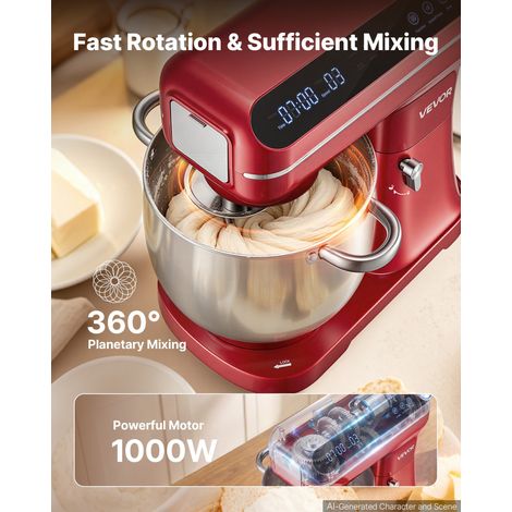 Robot Pâtissier 2-en-1 Batteur sur Socle 7 L 1000 W à Tête Inclinable, pour Mélange Pétrissage Cuisine, Multifonction, Bol en Inox,… (1/5)