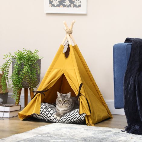 Panier pour animaux PawHut, design tipi mignon, avec coussin moelleux et tapis de sol, pour chiens et chats, 60 x 60 x 76 cm (1/5)