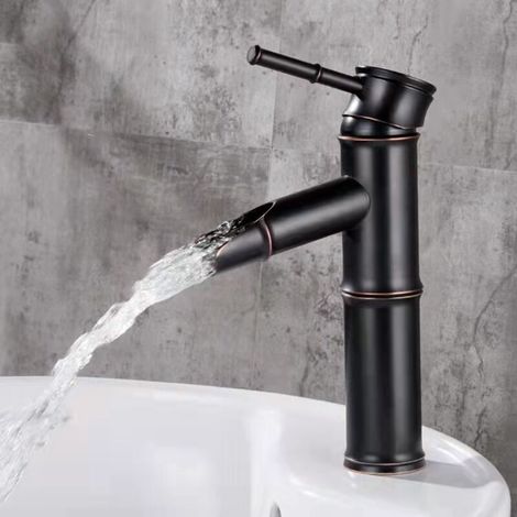 Robinet de salle de bain, mitigeur de lavabo en laiton, robinet monocommande en bambou noir antique, version courte