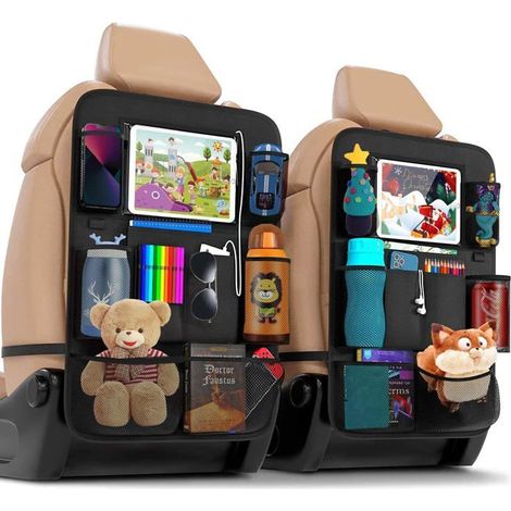 BelleRise - Organisateur de voiture 2 pièces,avec support pour tablette iPad 10 pouces, tapis de protection et 9 poches pour bouteilles, jouets (1/5)