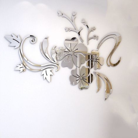 Adesivo murale 3D a forma di fiore con effetto specchio, decorazione moderna per soggiorno, bagno o cameretta dei bambini.