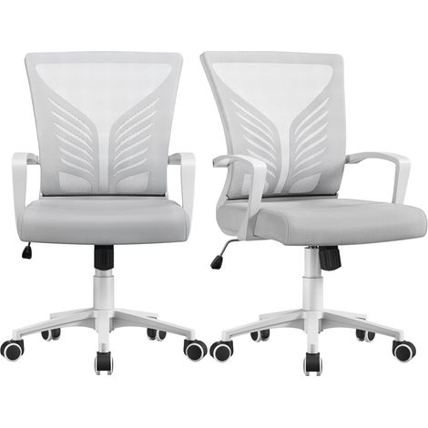 Yaheetech Sedia da Scrivania Ufficio Ergonomica a Rotelle Girevole Reclinabile in Rete Traspirante con Braccioli Altezza Regolabile Portata 136 kg (2, Grigio Chiaro) (1/5)