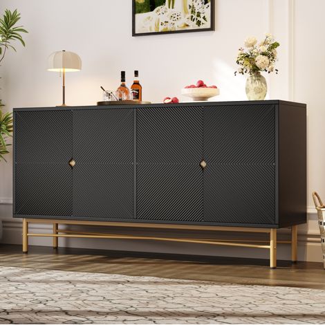 Buffet enfilade 4 portes 160 x 40 x 82 cm noir et doré avec fermeture douce HAVRYA (1/5)