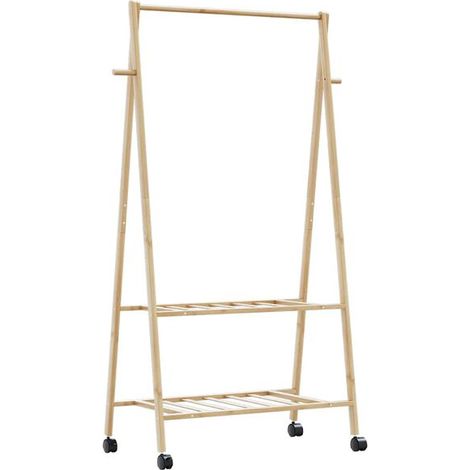 Portant à vêtements avec étagère et roulettes, dimensions : 96 x 45,5 x 155,5 cm, en bambou. (1/5)