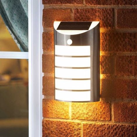 Smart Garden Motion Sensor PIR Security Silver Chrome Wall Welcome Solar Light