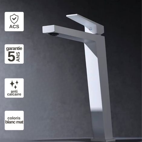 Robinet Mitigeur Lavabo Salle de Bain blanc mat – Bec Haut Anti-Calcaire – Design moderne - ART IMEX (1/4)