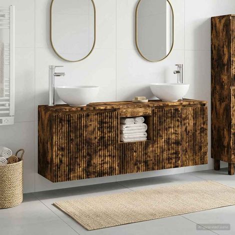 vidaXL Bathroom Cabinet Set 3 pcs Smoked Oak 129 x 35 x 80 cm (1/5)