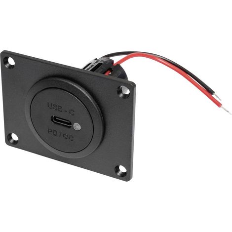 ProCar Presa Power USB-C da incasso PD/QC con LED + piastra di montaggio Portata massima corrente=3 A 12 o 24 V/DC