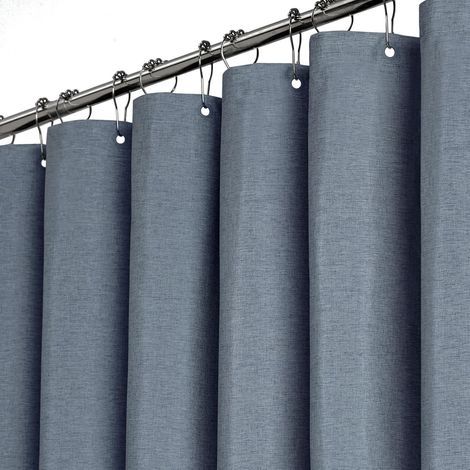 Tenda da doccia in poliestere testurizzato, resistente, con 12 ganci in plastica, impermeabile e decorativa, 180 x 200 cm, blu grigio. (1/4)