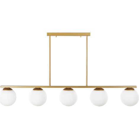 Lámpara de techo de metal dorado pantallas vidrio blanco 62 cm 5 luces en riel glamour cocina comedor Zikuli (1/5)