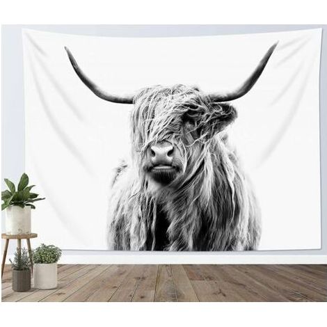 ALLIANDISTapisserie murale à suspendre en forme de vache des Highlands - Décoration murale rustique - Pour salon, chambre à coucher - Par rapport aux autres produits de décoration murale (1/4)