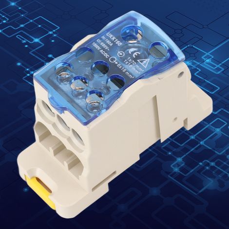 Bornier sur rail DIN pour boîtes de distribution, boîtes de jonction d'alimentation et connecteurs de bornes d'alimentation, AC/DC 1000V 160A. (1/5)