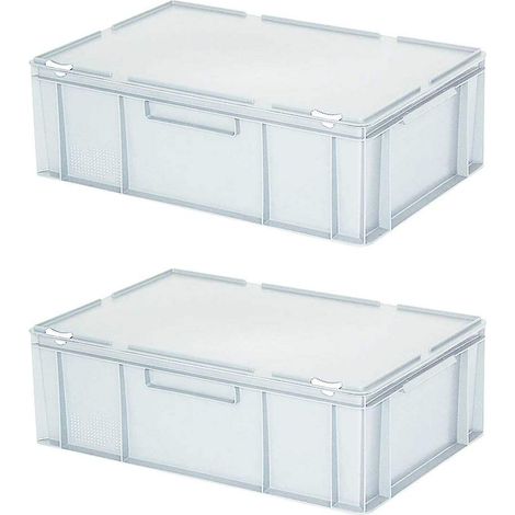 BRB 2 récipients à couvercle au format européen, L x l x H 600 x 400 x 230 mm, avec couvercle à charnière et fermetures coulissantes, blanc