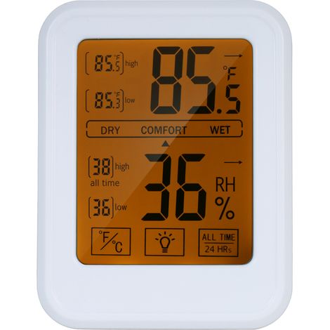 Thermomètre-hygromètre magnétique de haute précision, station météo numérique avec écran tactile mural rétroéclairé, affichage commutable °C/°F, température et humidité maximales et minimales en conti (1/5)