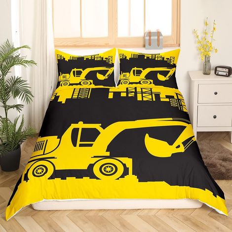 Enfants Excavator Parure de Lit 140x200cm Construction Housse de Couette pour Enfants Garçons Tractor Parure Housse de Couette Truck Voitures avec 1 taie d'oreiller - 140 x 200 cm (1/5)