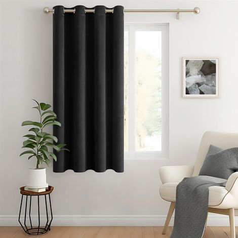 Rideau Occultant Thermique Salon Oeillets Lot de 1 140x145cm Noir (1/5)